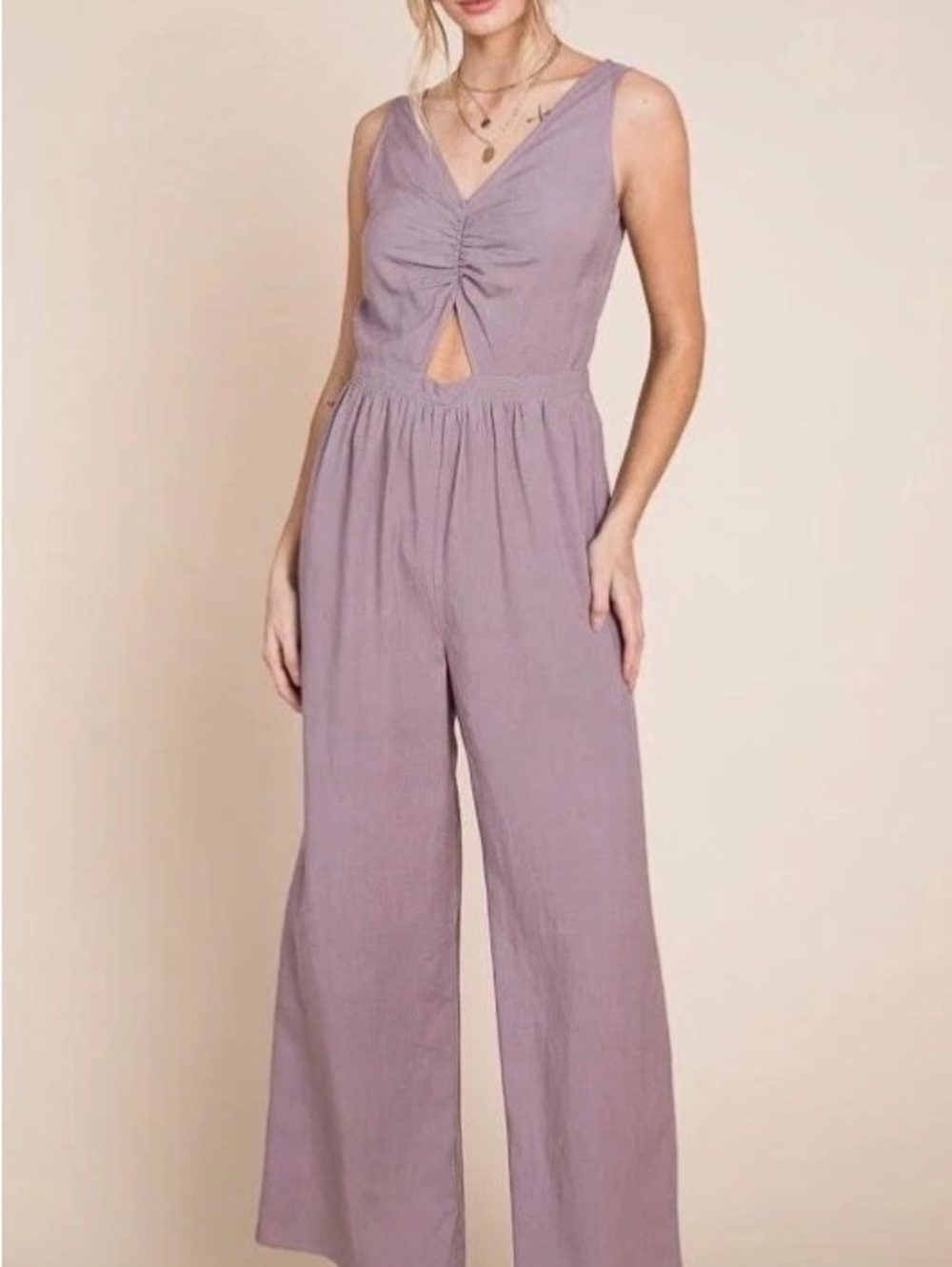 Heyson Feels Right Sleeveless V-Neck Cream Jumpsuit